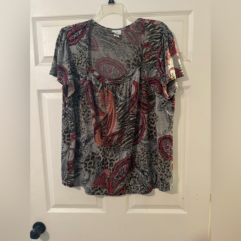 Jaclyn Smith Red and Gray Paisley Blouse